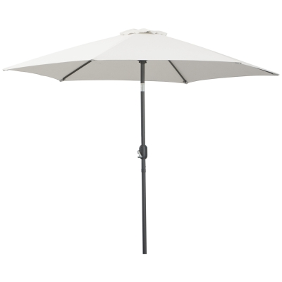 Outsunny 8.5' Round Aluminum Patio Umbrella 6 Ribs Market Sunshade Tilt Canopy w/ Crank Handle Garden Parasol Cream White