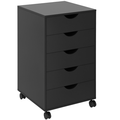 HOMCOM File Cabinet with 5 Drawer Wheels, 15.7" x 15.7" x 26.4", Black