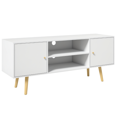HOMCOM TV Stand Cabinet for TVs up to 55 Inches, Entertainment Unit with Storage Shelves and Wood Legs for Living Room, White