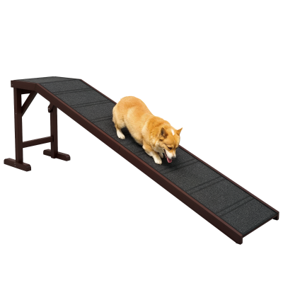 PawHut Pet Ramp Bed Steps for Dogs Cats Non-slip Carpet Top Platform Pine Wood 74"L x 16"W x 25"H Brown