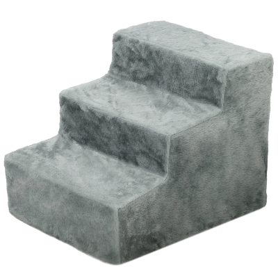 PawHut 3-Step Dog Ramp for Sofa, Bed, and Couch, with Removable Cover, Light Grey