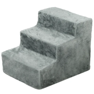 PawHut 3-Step Dog Ramp for Sofa, Bed, and Couch, with Removable Cover, Light Grey