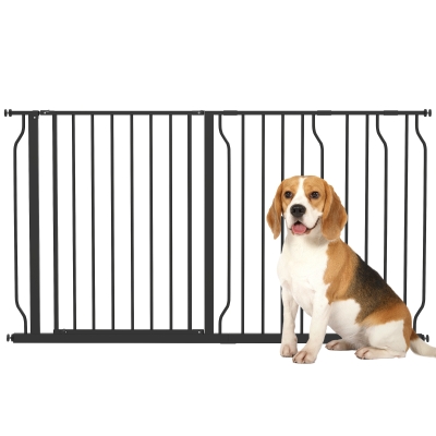 PawHut 30"- 57" Easy Install Pet Gate w/ Door & Double Locking System, Extra Wide Dog Gate for Stairs, Hallways, Black