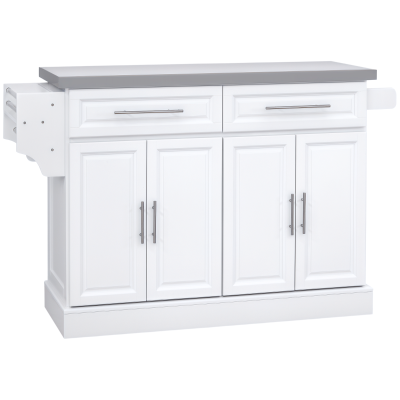 HOMCOM Rolling Kitchen Island with Storage and Stainless Steel Top, Kitchen Trolley with Drawers, Cabinets, Towel Rack