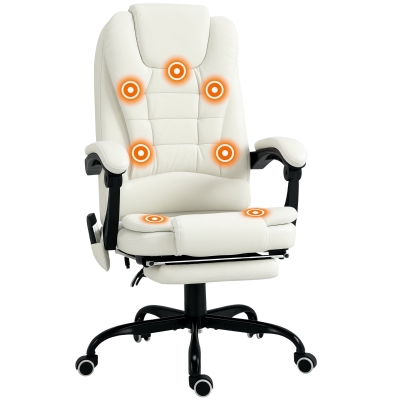 Vinsetto 7-Point Vibrating Massage Chair, Reclining Office Chair with Footrest, Reclining Back, Adjustable Height, White