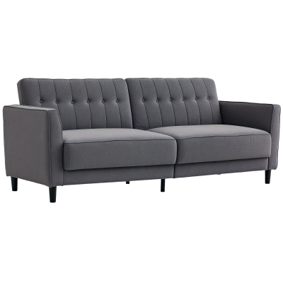 HOMCOM Convertible Bed with Couch, Button Tufted Fabric Sofa Bed with Adjustable Back for Living Room, Charcoal Grey
