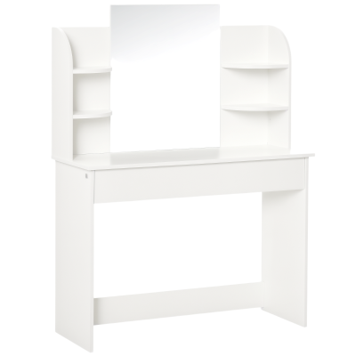 HOMCOM Vanity Desk with Mirror, Makeup Vanity with Open Shelves and Drawer, Dressing Table for Bedroom, White