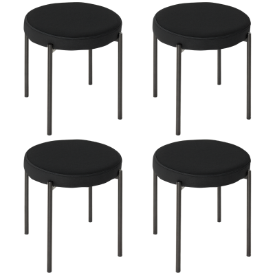 HOMCOM Backless Round Dining Chairs, Modern Stacking Stools Set of 4, Kitchen Chairs with Metal Legs, Black