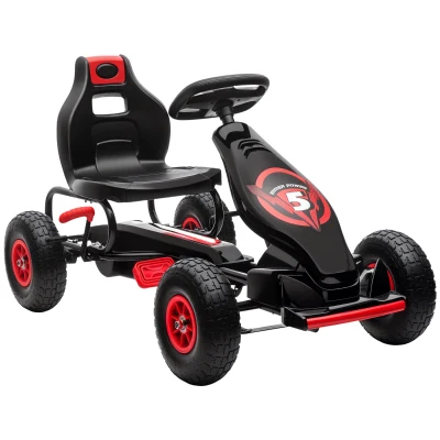 Aosom Kids Pedal Go Kart, Ride On Toys for Boys Girls with Ergonomic Adjustable Seat, Rubber Wheels Shock Absorb, Safety Hand Brake, Ages 5-12 Years Old, Red