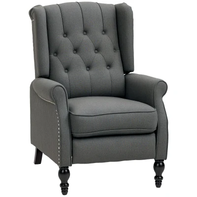 HOMCOM Wingback Reclining Chair with Footrest, Button Tufted Recliner Chair with Rolled Armrests for Living Room, Dark Grey