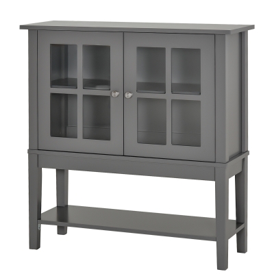 HOMCOM Modern Sideboard Buffet Cabinet Wood Console Table with Glass Doors Kitchen Dining Room Furniture, Dark Gray