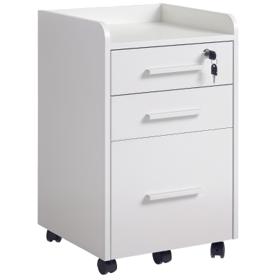 HOMCOM 3 Drawer File Cabinet with Lock and Edged Top, Lockable Filing Cabinet on Wheels with Hanging Bars for Letter and A4 Size, White