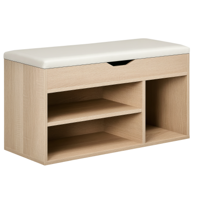 HOMCOM Shoe Bench Entryway Storage Rack with Padded Cushion, Hidden Storage for Hallway, Living Room, Natural