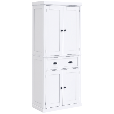 HOMCOM Long Standing Kitchen Cabinet w/ 2 Drawers MDF Board White