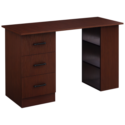 HOMCOM 47 Inches Home Office Desk with 3-Tier Storage Shelves, Computer Desk with Drawers, Study Writing Table, Walnut