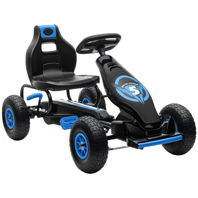 Aosom Kids Pedal Go Kart, Ride On Toys for Boys Girls with Ergonomic Adjustable Seat, Rubber Wheels Shock Absorb, Safety Hand Brake, Ages 5-12 Years Old, Blue