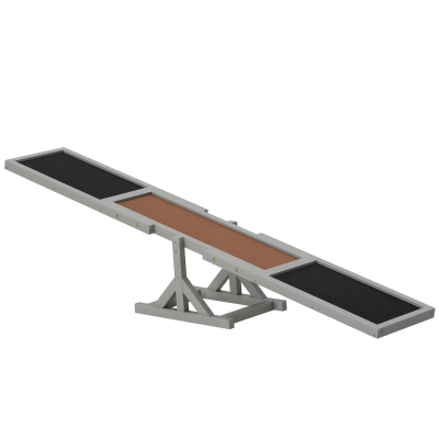 PawHut Wood Pet Seesaw Platform Dog Agility Training Equipment Run Game Toy Weather Resistant Pet Supplies Grey