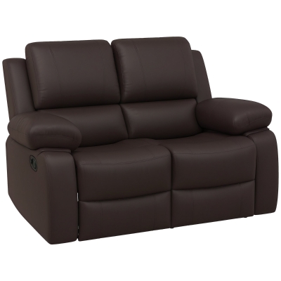 HOMCOM PU Leather Manual Recliner Sofa, Double Reclining Loveseat with Pullback Control Footrest for Living Room, Brown