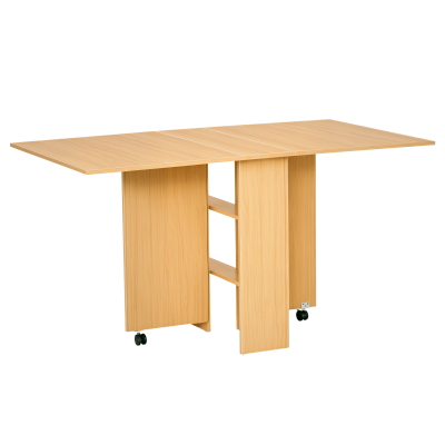 HOMCOM Folding Dining Table, 55" Drop Leaf Table for Small Spaces, Foldable Table with Storage Shelves for Kitchen, Dining Room, Teak