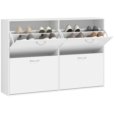 HOMCOM Flip Down Shoe Rack, Multi Cabinet, Wooden Shoe Shelf, Entryway, 4 Drawer Organizer, Freestanding Unit, White