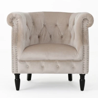 Velvet Accent Club Chair with Diamond Tufting & Nailhead Trim