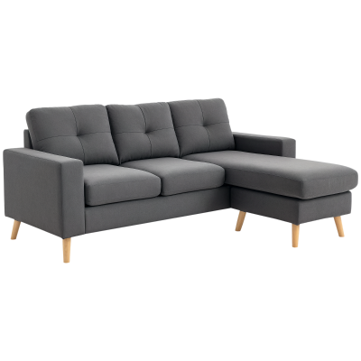 HOMCOM Sectional Sofa Couch, L Shaped Couch with Reversible Chaise, Wooden Legs for Living Room, Bedroom, Dark Grey