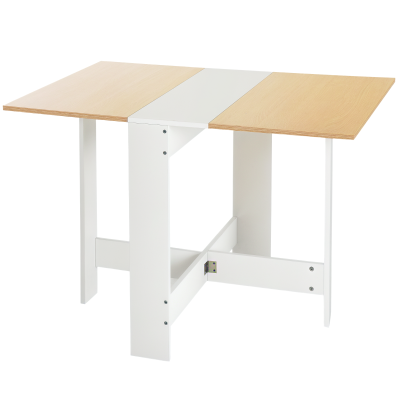 HOMCOM Drop Leaf Dining Table Wood Folding Table Multi-Use Side Table Dining Desk Space Saving Table, White/Oak