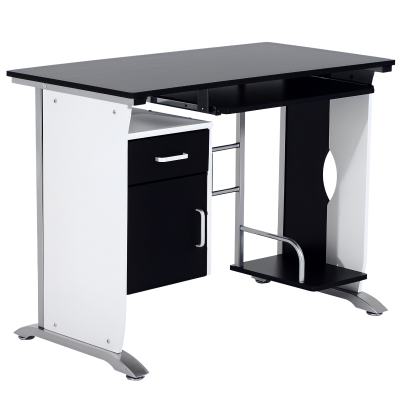 HOMCOM Computer Desk Table Home Office Furniture with Keyboard Tray and CPU Stand, Black and White
