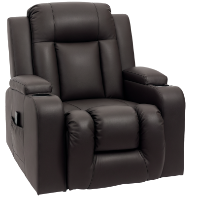 HOMCOM Swivel Massage Recliner Chair Rocker, Overstuffed Manual Reclining Sofa, PU Leather Rocking Chair with Side Pockets, Cup Holders, for Living Room, Nursery, Brown