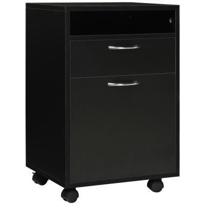 HOMCOM 24" Small Filing Cabinet with Open Compartment, Drawer and Wheels, Home Office Storage Cabinet, Black
