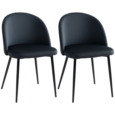 HOMCOM Set of 2 Mid-Back Dining Chair, Mid-Back Velvet-touch Upholstery Kitchen Chair for Living Room Dining Room, Black