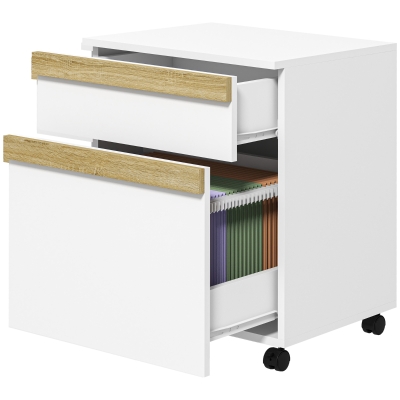 Vinsetto Mobile Filing Cabinet with 2 Drawers, Office Storage Cabinet with 5 Wheels, White Wood Grain