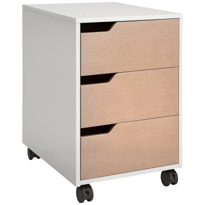 HOMCOM 3 Drawer File Cabinet, Mobile Vertical Filing Cabinet with Wheels, Printer Stand with Storage for Home Office, Oak