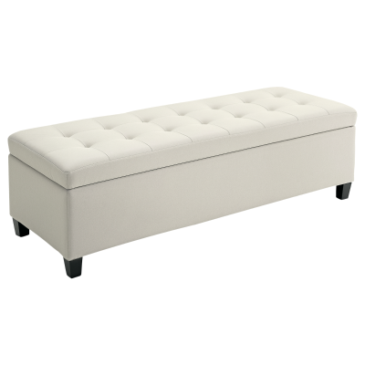 HOMCOM Rectangular Entry Bench, Tufted Upholstered Linen Fabric Wood Feet Storage Ottoman Bench, Beige