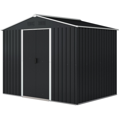Outsunny 8' x 6' Outdoor Storage Shed, Metal Garden Tool Storage House with Lockable Sliding Doors and Vents for Backyard Patio Lawn, Charcoal Grey