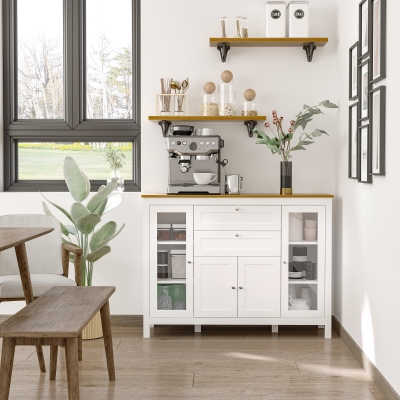 HOMCOM Buffet Cabinet Sideboard with 2 Drawers, 3 Storage Cabinets, Glass Doors and Adjustable Shelves, White
