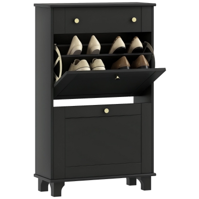HOMCOM Slim Shoe Storage with 2 Flip Drawers and Adjustable Shelves Shoe Cabinet Organizer for 8 Pair, Black