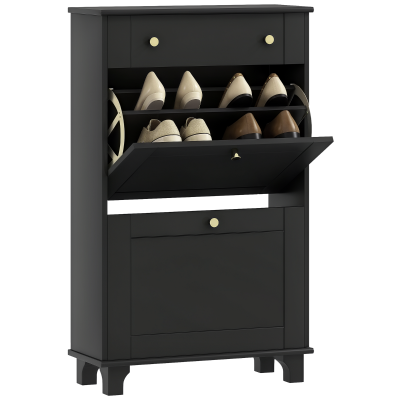 HOMCOM Slim Shoe Storage with 2 Flip Drawers and Adjustable Shelves Shoe Cabinet Organizer for 8 Pair, Black