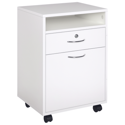 HOMCOM 24" Vertical Filing Cabinet with Lock, Mobile File Cabinet with Wheels, Storage Office Cabinet with Drawer, White
