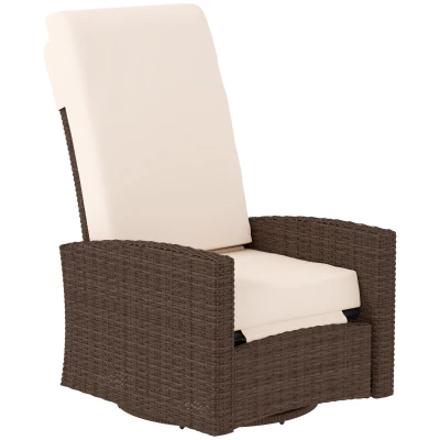 Outsunny Outdoor Rattan Wicker Lounge Chair with Footrest & Soft Cushion for Patio, Garden, Backyard, Cream White
