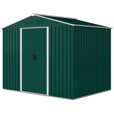 Outsunny 8' x 6' Outdoor Storage Shed, Metal Garden Tool Storage House with Lockable Sliding Doors and Vents for Backyard Patio Lawn, Green