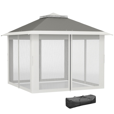 Outsunny 11' x 11' Pop Up Gazebo, Double Roof Foldable Height Adjustable Canopy Tent with Mesh Sidewalls, Carrying Bag, Dark Grey