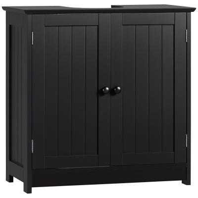 HOMCOM Under Sink Bathroom Cabinet with 2 Doors and Shelf, Pedestal Sink Bathroom Vanity Furniture, Black