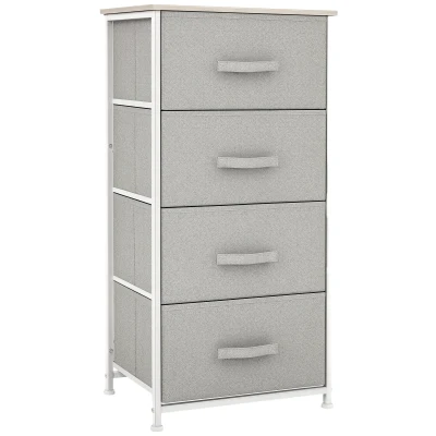 HOMCOM Linen Drawer Cabinet Organizer Storage Dresser Tower with 4 Removable Drawer Metal Frame Adjustable Feet for Living Room, Kitchen, Bathroom, White