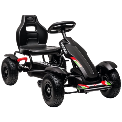 Aosom Kids Go Kart, Adjustable Seat, Handbrake, Black