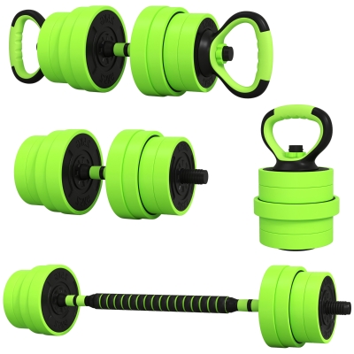 Soozier 66lbs 4-in-1 Adjustable Weight Dumbbell Set, Barbell, Kettlebell, Push Up Stand, Green