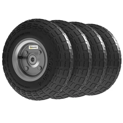 Outsunny Set of 4 Pneumatic Wheels, 10" Wheelbarrow Wheels Replacement for Barn Carts, Hose Carts, Garden Carts, Black