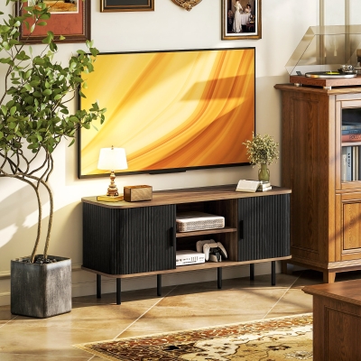 HOMCOM TV Stand Cabinet for TVs up to 55 Inches, TV Unit with Storage Shelves and Cabinets for Living Room, Black