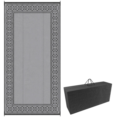 Outsunny 9' x 18' Reversible Outdoor Rug, Waterproof Black & Gray