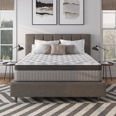 10" Queen Diamond Innerspring Hybrid Mattress with Cooling Gel Memory Foam, Gray
